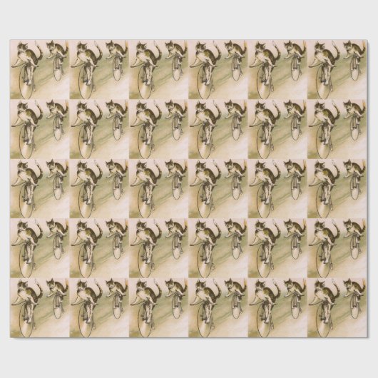 Katten op fietsen cadeaupapier (Vlak)