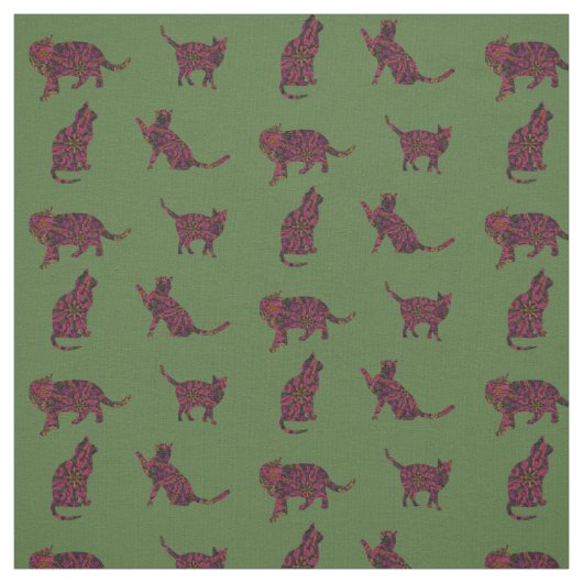 Katten op groen stof (Swatch)