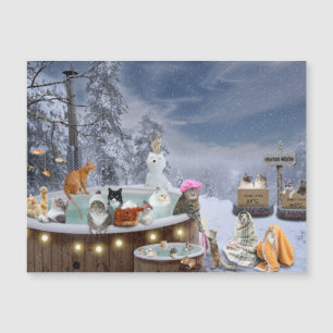 Katten op het hete Tub Winter Scene