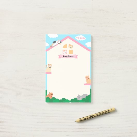 Katten op het huis post-it® notes (Op bureau)