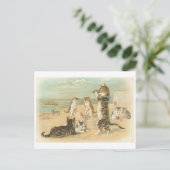 "Katten op het strand" Vintage Briefkaart (Staand voorkant)