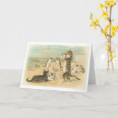 "Katten op het Strand" Vintage Wenskaart Kaart (Gele Bloem)