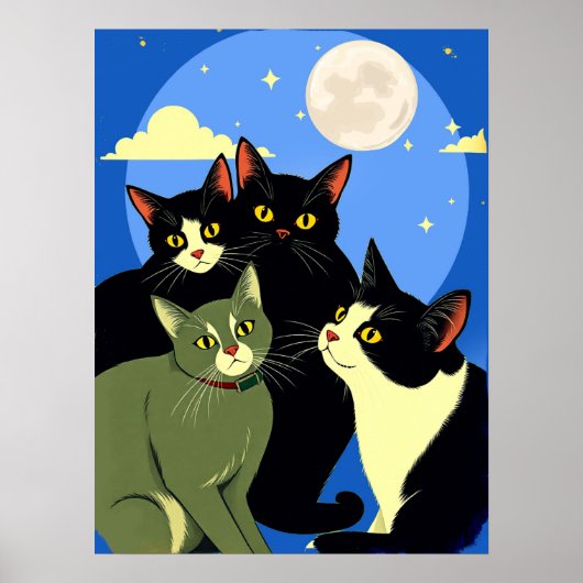 Katten op jacht naar volle maan poster (Voorkant)