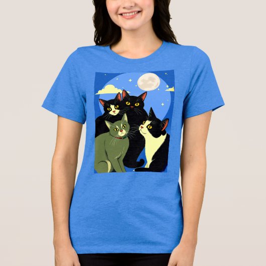 Katten op jacht naar volle maan Tri-Blend shirt (Voorkant)