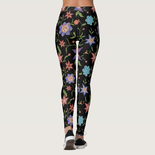 Katten op kleurrijke bloemen leggings (Achterkant)