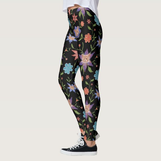 Katten op kleurrijke bloemen leggings (Links)