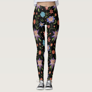 Katten op kleurrijke bloemen leggings