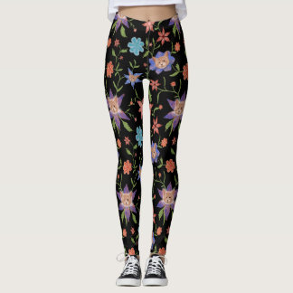 Katten op kleurrijke bloemen leggings
