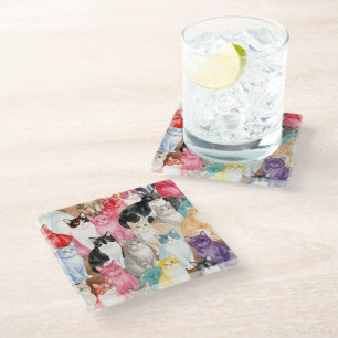Katten op Multicolour coaster Glazen Onderzetter