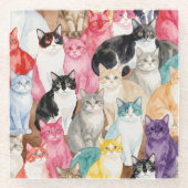 Katten op Multicolour coaster Glazen Onderzetter (Voorkant)