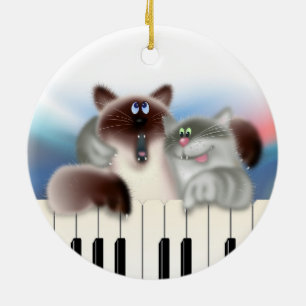 Katten op Piano Keramisch Ornament