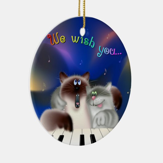 Katten op Piano Keramisch Ornament (Rechts)