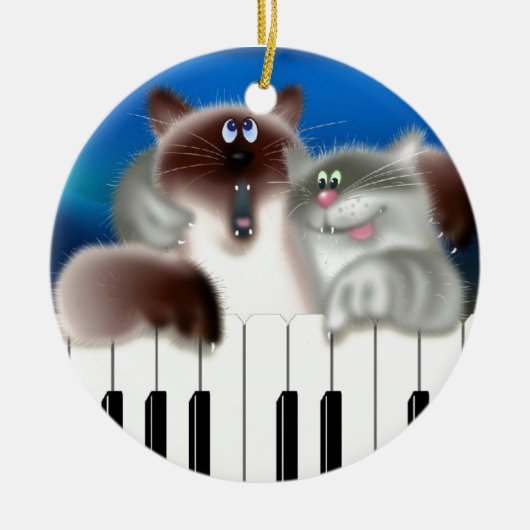 Katten op Piano Keramisch Ornament (Voorkant)
