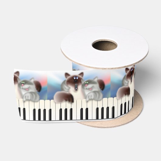 Katten op Piano Satijnen Lint (Spoel)