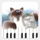 Katten op Piano Vierkante Sticker (Voorkant)