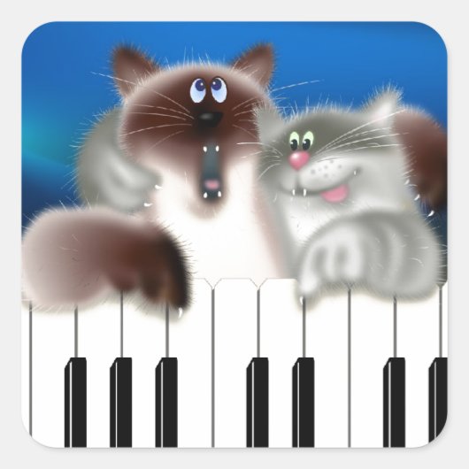 Katten op Piano Vierkante Sticker (Voorkant)