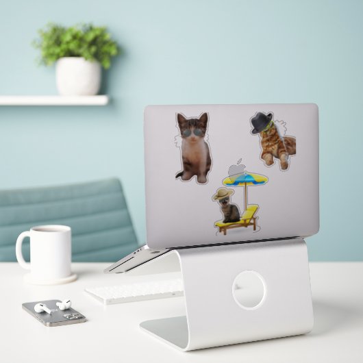 Katten op strand sticker (Laptop op bureau)