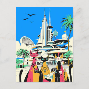 Katten op vakantie bezoeken de toekomst briefkaart