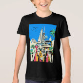 Katten op vakantie bezoeken de toekomst Tri-Blend shirt (Voorkant)