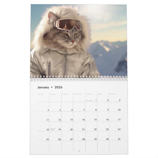 Katten op vakantie kalender (Jan 2026)