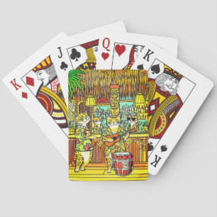 Katten op vakantie op een eiland in een Tiki Bar Pokerkaarten