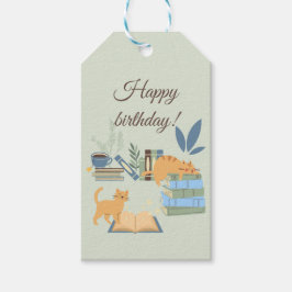 Katten op verjaardagsboeken cadeaulabel