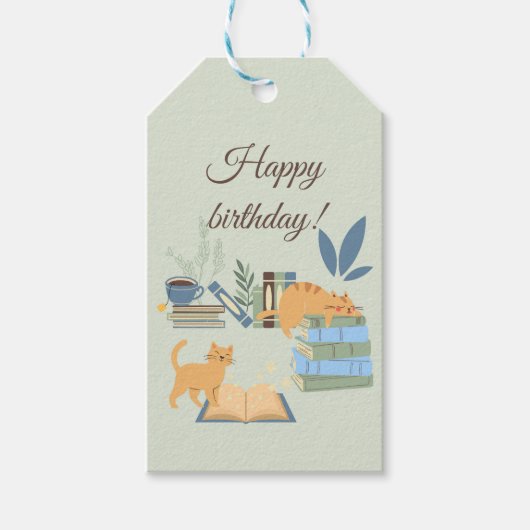 Katten op verjaardagsboeken cadeaulabel (Voorkant)