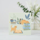 Katten op verjaardagsboeken kaart (Staand voorkant)