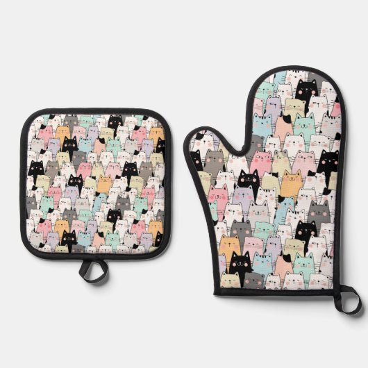 Katten Ovenhandschoen en Pothouder Ovenwant & Pannenlap Set (Voorkant)