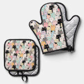 Katten Ovenhandschoen en Pothouder Ovenwant & Pannenlap Set (Voorkant / Achterkant)