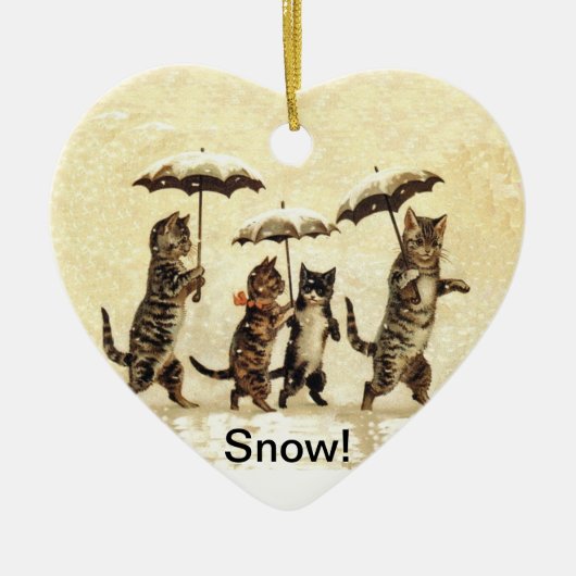  katten paraplu's sneeuw keramisch ornament (Voorkant)