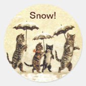 katten paraplu's sneeuw ronde sticker (Voorkant)