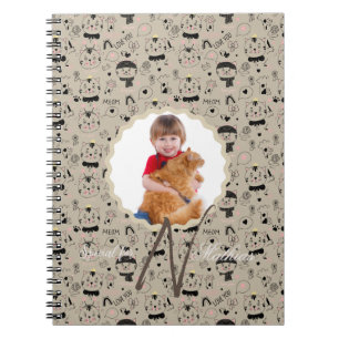 Katten Patronen Monogram Gepersonaliseerd Foto van Notitieboek