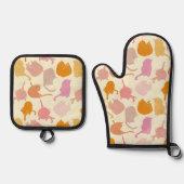 Katten Patroon Sinaasappel Roze Geel Ovenwant & Pannenlap Set (Voorkant)