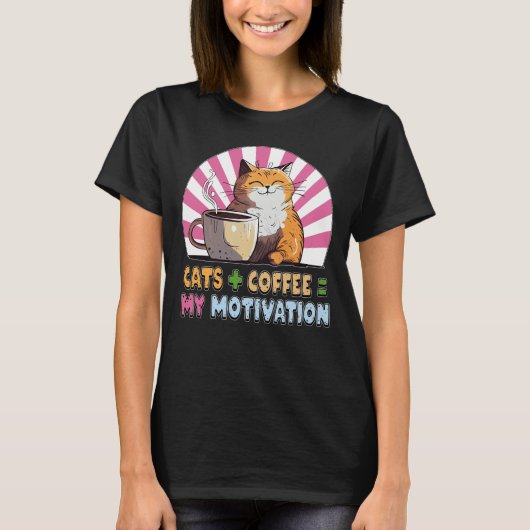 Katten plus koffie is gelijk aan mijn motivatie T- T-shirt (Voorkant)