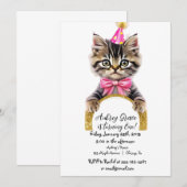 Katten poes kitten roze goud glitters verjaardagsf kaart (Voorkant / Achterkant)