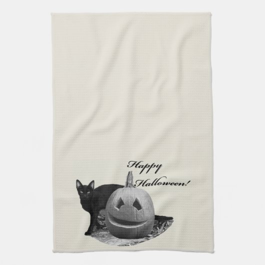 Katten & Pompoen Gelukkig Halloween Theedoek (Verticaal)