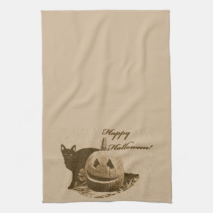Katten & Pompoen Gelukkig Halloween Theedoek