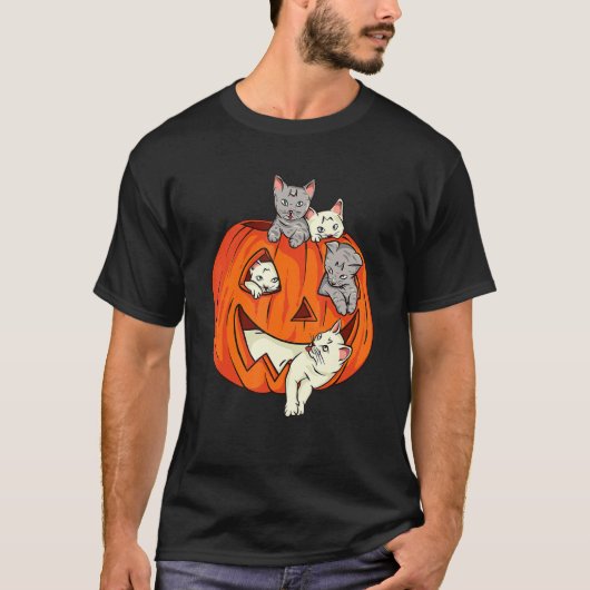 Katten Pompoen Gesneden Jack O Lantern Kat Hallowe T-shirt (Voorkant)