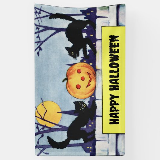 Katten Pompoen Halloween Spandoek (Verticaal)