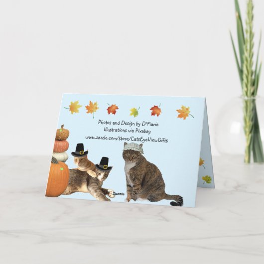 Katten, pompoenen en herfstbladeren kaart (Achterkant)