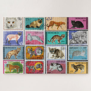 Katten Postage Stampen Collage Jigzaag Puzzle Legpuzzel