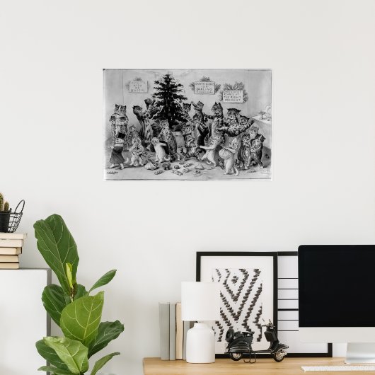 Katten Poster met kerstbomen die decorberen (Thuiskantoor)