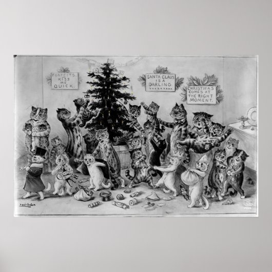 Katten Poster met kerstbomen die decorberen (Voorkant)