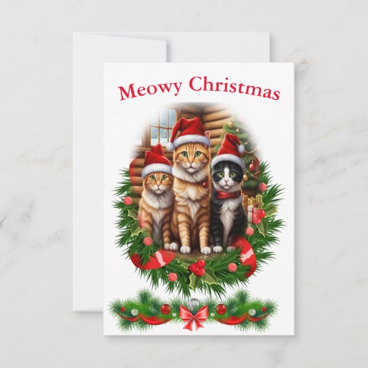 Katten Prettig kerstfeest Dieren Kaart (Voorkant)