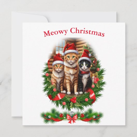 Katten Prettig kerstfeest Dieren Kaart (Voorkant)