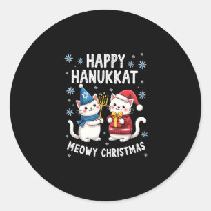Katten Prettig Kerstfeest Gelukkig Hanukkah Joods  Ronde Sticker