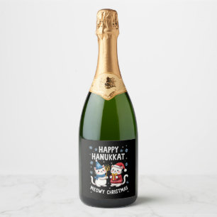 Katten Prettig Kerstfeest Gelukkig Hanukkah Joods  Sparkling Wijnetiket
