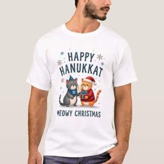 Katten Prettig Kerstfeest Gelukkig Hanukkah Joods  T-shirt