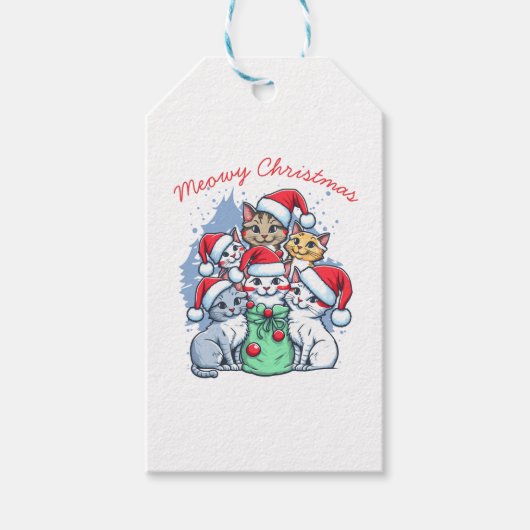 Katten Prettig Kerstfeest, Meowy Kerstmis, Grappig Cadeaulabel (Voorkant)